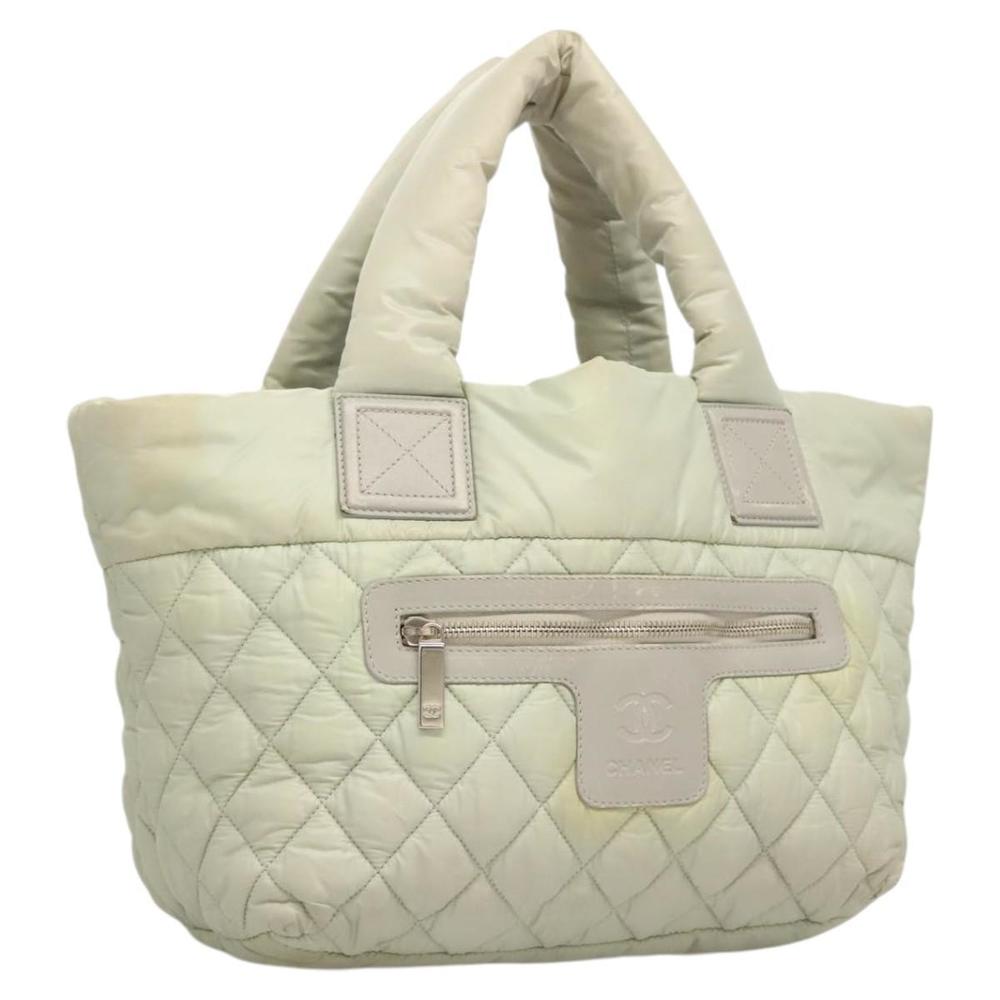 CHANEL Cococoon Hand Bag Nylon Gray Silver CC Auth 123385